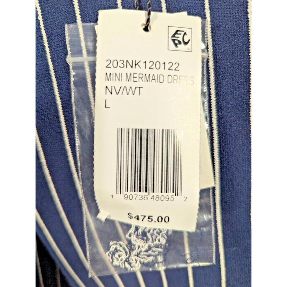 NWT MILLY Pinstripe Dress Navy/White Size L Flair Skirt Party Cocktail Workwear - Picture 8 of 9